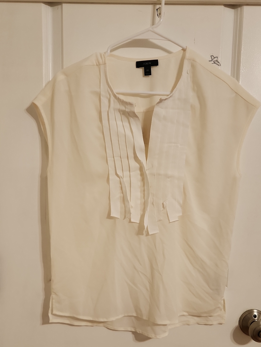 J. Crew Cream Pleated Cap-Sleeve Blouse